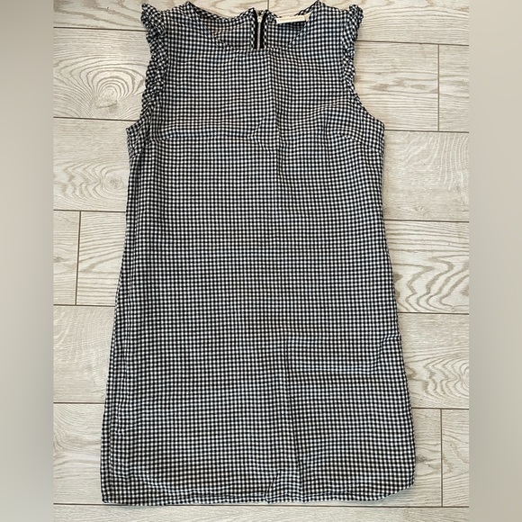 Plaid linen knee length dress with ruffled shoulders - Cynthia rowley - Picture 1 of 3
